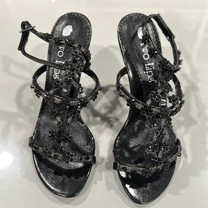 Two lips black sling back heels size 8